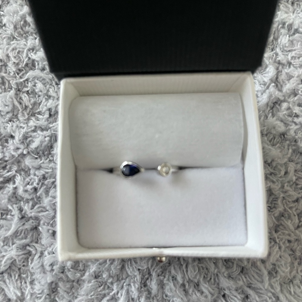 White and Blue Sapphire Teardrop Ring